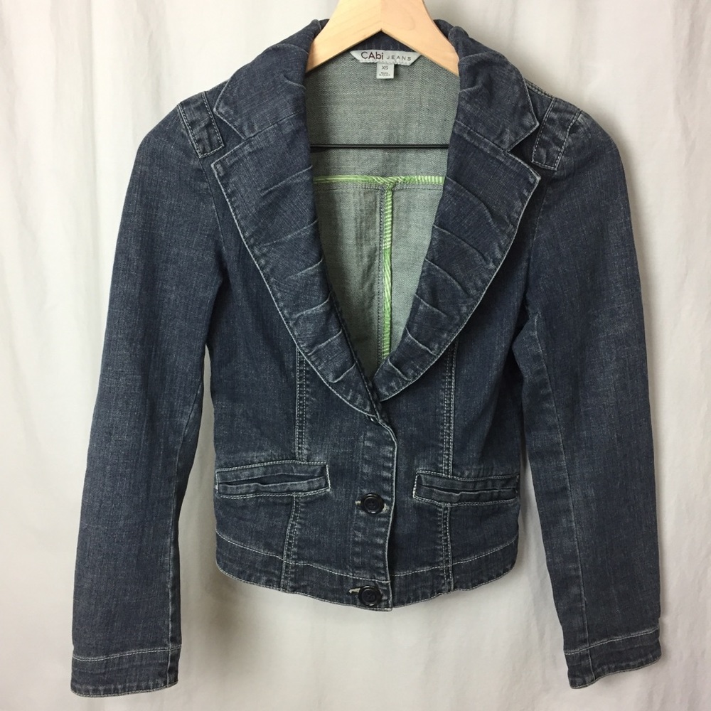 CAbi Fitted Denim Blazer/Jacket Dark Wash Size XS